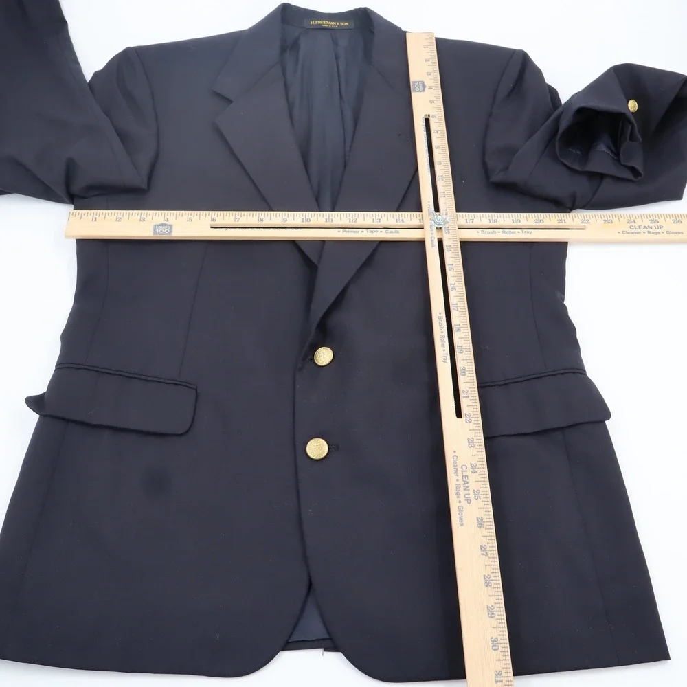 H. Freeman & Son‎ Navy Blue Wool Blazer Nordstrom Gold Buttons Made in USA Mens